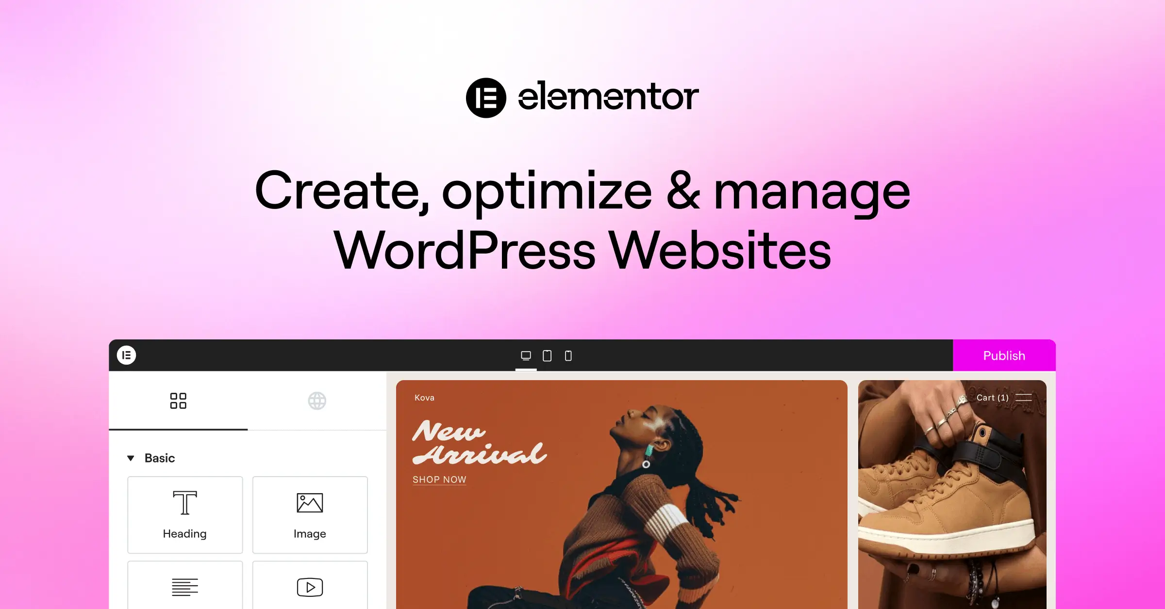Elementor site building interface
