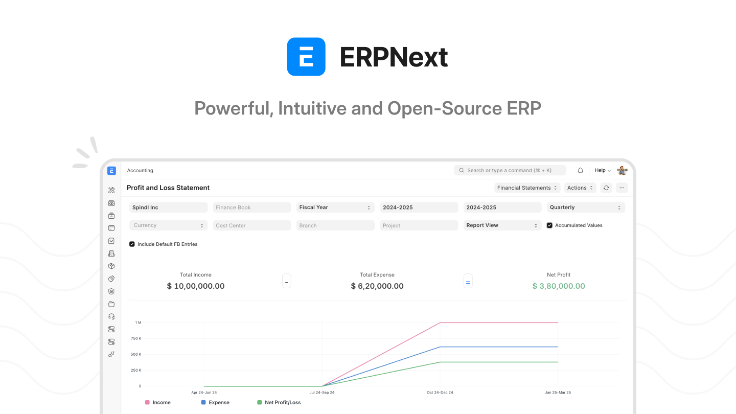 ERPNext accounting profit and loss statement screen